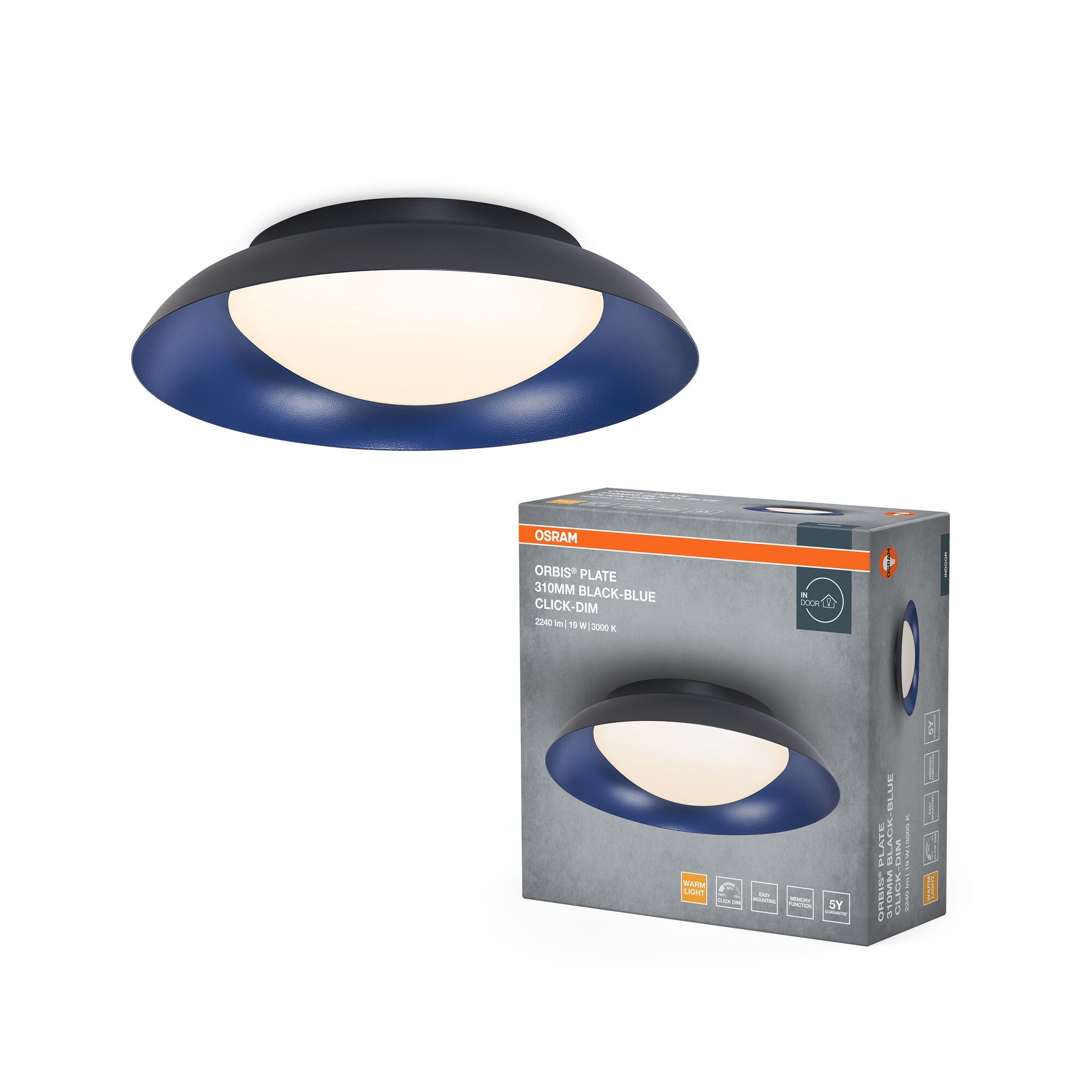 OSRAM ORBIS Plate Click Dim 2240lm 310mm 19W/830 sort/blå product photo from Ledvance